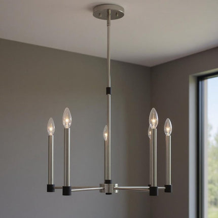 Nickel Five Light Metal Dimmable Chandelier With Shades