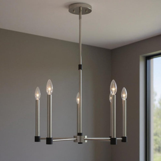 Five Light Dimmable Chandelier With Shades HomeRoots