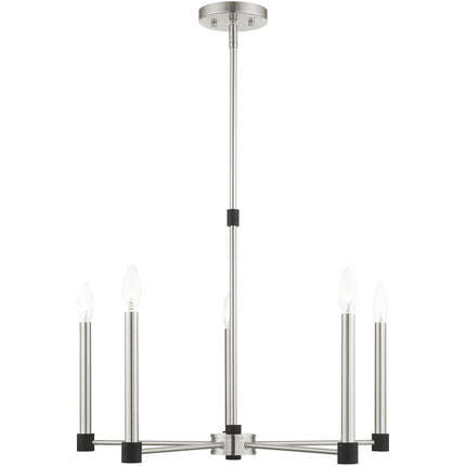 Nickel Five Light Metal Dimmable Chandelier With Shades