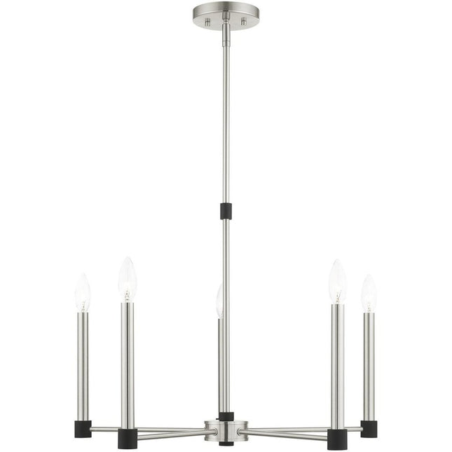 Nickel Five Light Metal Dimmable Chandelier With Shades