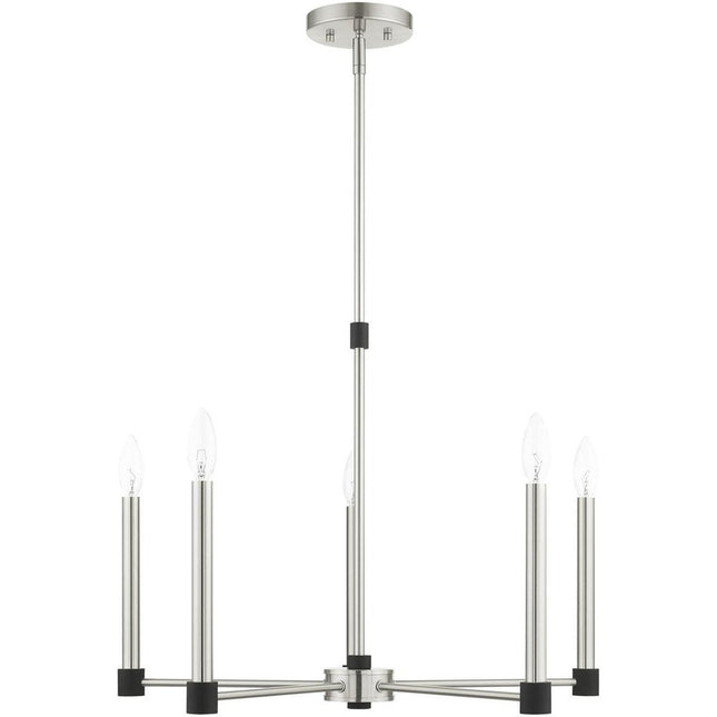 Nickel Five Light Metal Dimmable Chandelier With Shades