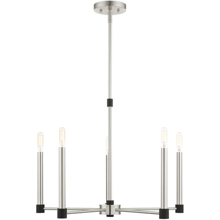 Nickel Five Light Metal Dimmable Chandelier With Shades