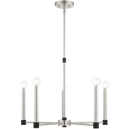 Nickel Five Light Metal Dimmable Chandelier With Shades