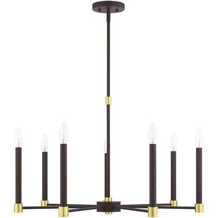 Bronze Seven Light Metal Dimmable Chandelier With Shades
