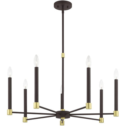 Bronze Seven Light Metal Dimmable Chandelier With Shades