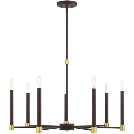 Bronze Seven Light Metal Dimmable Chandelier With Shades
