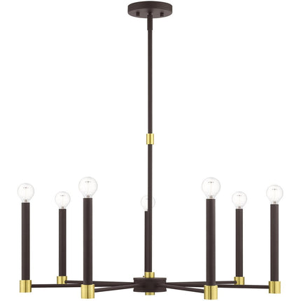 Bronze Seven Light Metal Dimmable Chandelier With Shades