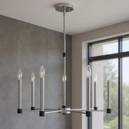 Nickel Seven Light Metal Dimmable Chandelier With Shades