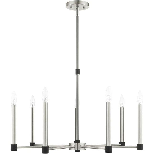 Nickel Seven Light Metal Dimmable Chandelier With Shades HomeRoots