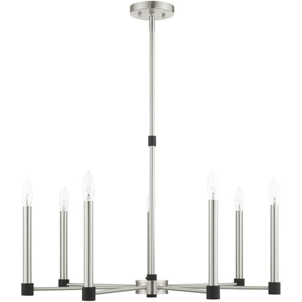 Nickel Seven Light Metal Dimmable Chandelier With Shades