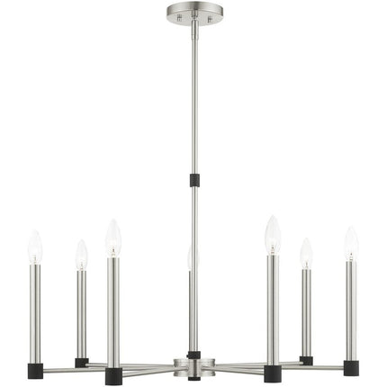 Nickel Seven Light Metal Dimmable Chandelier With Shades