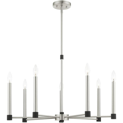 Nickel Seven Light Metal Dimmable Chandelier With Shades