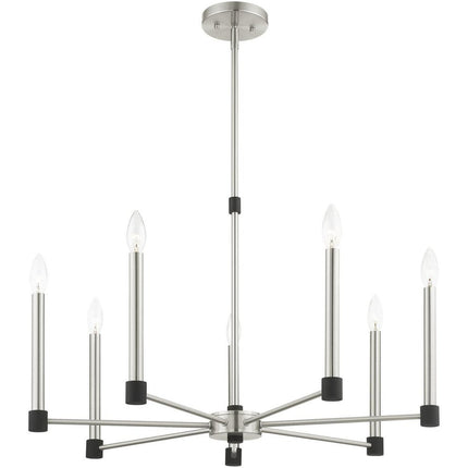 Nickel Seven Light Metal Dimmable Chandelier With Shades
