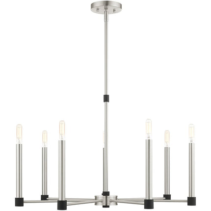 Nickel Seven Light Metal Dimmable Chandelier With Shades