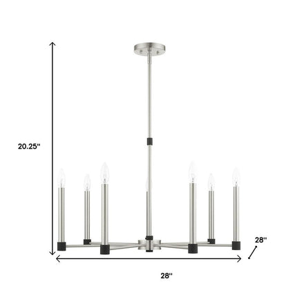 Nickel Seven Light Metal Dimmable Chandelier With Shades