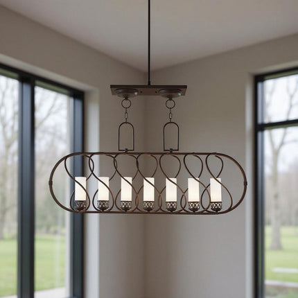 Bronze Seven Light Metal Dimmable Chandelier With Shades