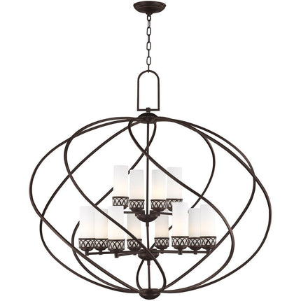 Bronze Twelve Light Metal Dimmable Chandelier With Shades