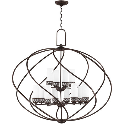 Bronze Twelve Light Metal Dimmable Chandelier With Shades
