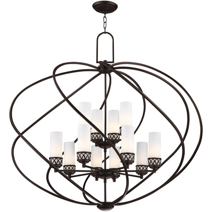 Bronze Twelve Light Metal Dimmable Chandelier With Shades