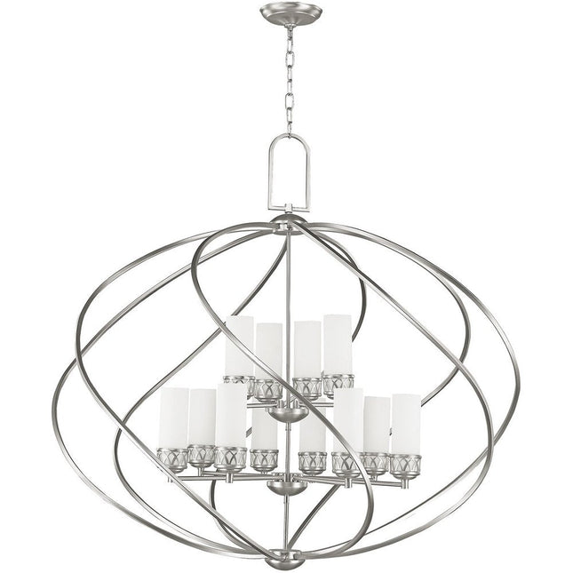 Nickel Twelve Light Metal Dimmable Chandelier With Shades HomeRoots