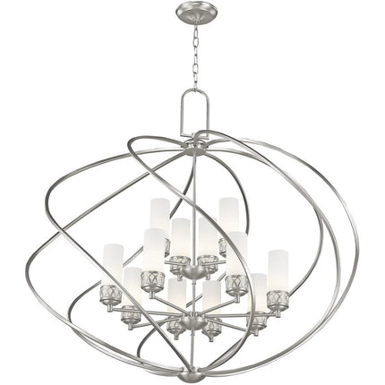 Nickel Twelve Light Metal Dimmable Chandelier With Shades