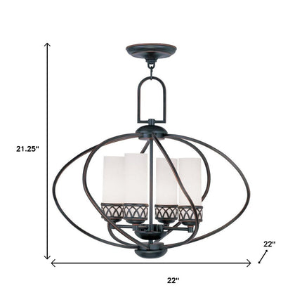 Bronze Four Light Metal Dimmable Chandelier With Shades