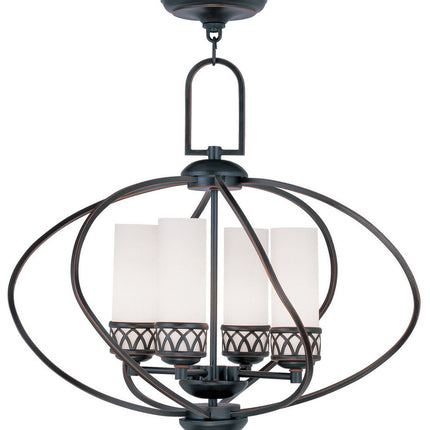 Bronze Four Light Metal Dimmable Chandelier With Shades