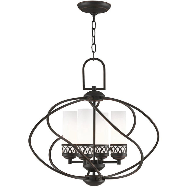 Bronze Four Light Metal Dimmable Chandelier With Shades HomeRoots