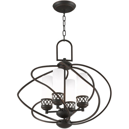 Bronze Four Light Metal Dimmable Chandelier With Shades