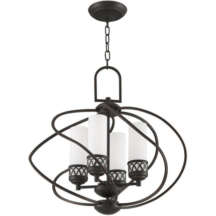 Bronze Four Light Metal Dimmable Chandelier With Shades