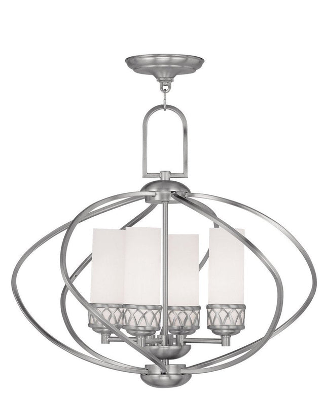 Nickel Four Light Metal Dimmable Chandelier With Shades HomeRoots