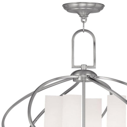 Nickel Four Light Metal Dimmable Chandelier With Shades