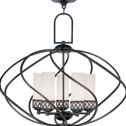 Bronze Five Light Metal Dimmable Chandelier With Shades