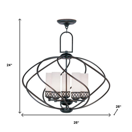 Bronze Five Light Metal Dimmable Chandelier With Shades