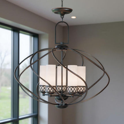 Bronze Five Light Metal Dimmable Chandelier With Shades