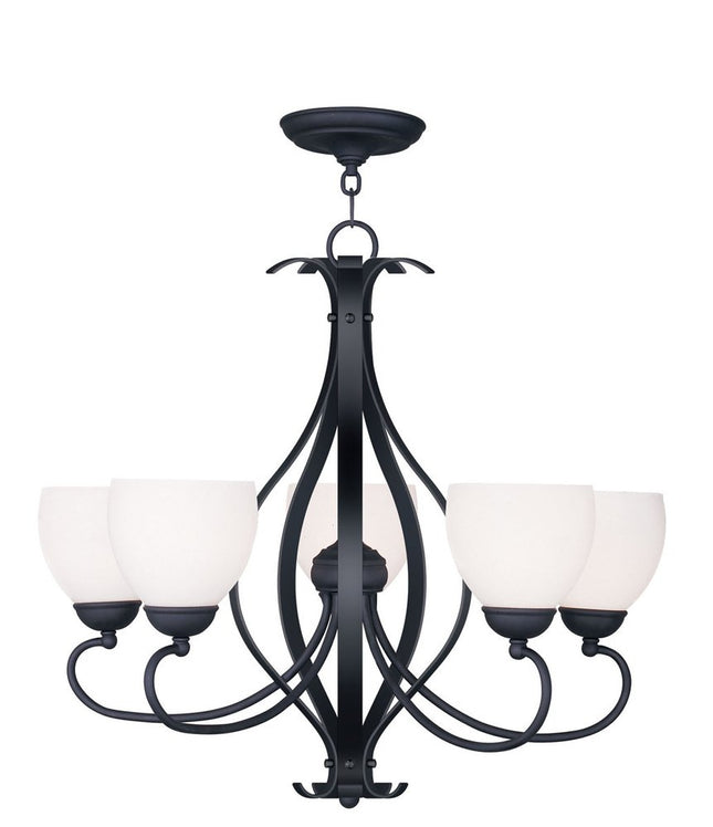 Black Five Light Metal Dimmable Chandelier With Shades