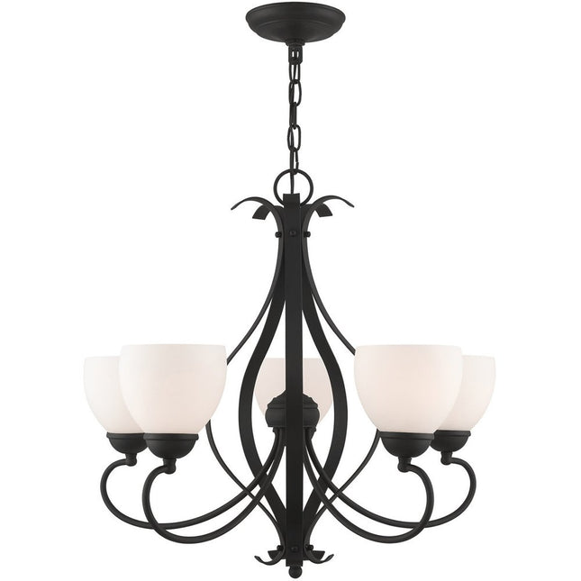 Black Five Light Metal Dimmable Chandelier With Shades