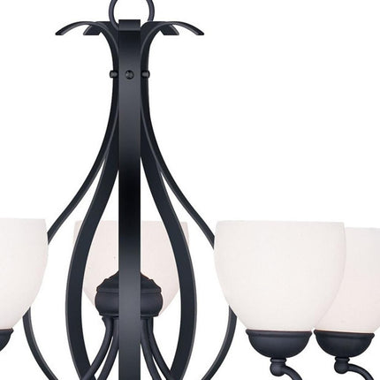 Black Five Light Metal Dimmable Chandelier With Shades