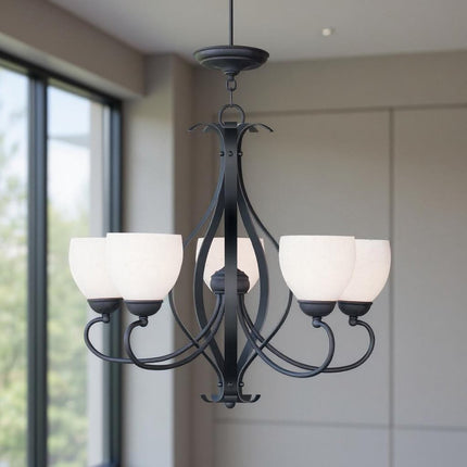 Black Five Light Metal Dimmable Chandelier With Shades