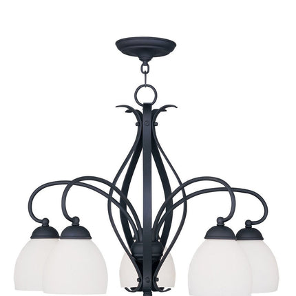 Black Five Light Metal Dimmable Chandelier With Shades