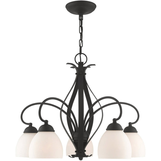 Black Five Light Metal Dimmable Chandelier With Shades HomeRoots