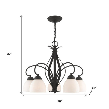 Black Five Light Metal Dimmable Chandelier With Shades