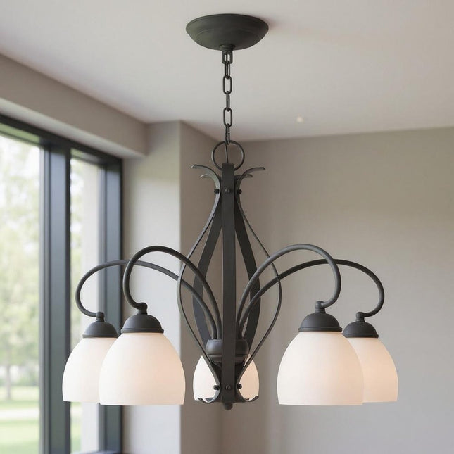 Black Five Light Dimmable Chandelier With Shades HomeRoots
