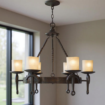 Six Light Resin Dimmable Chandelier With Shades HomeRoots