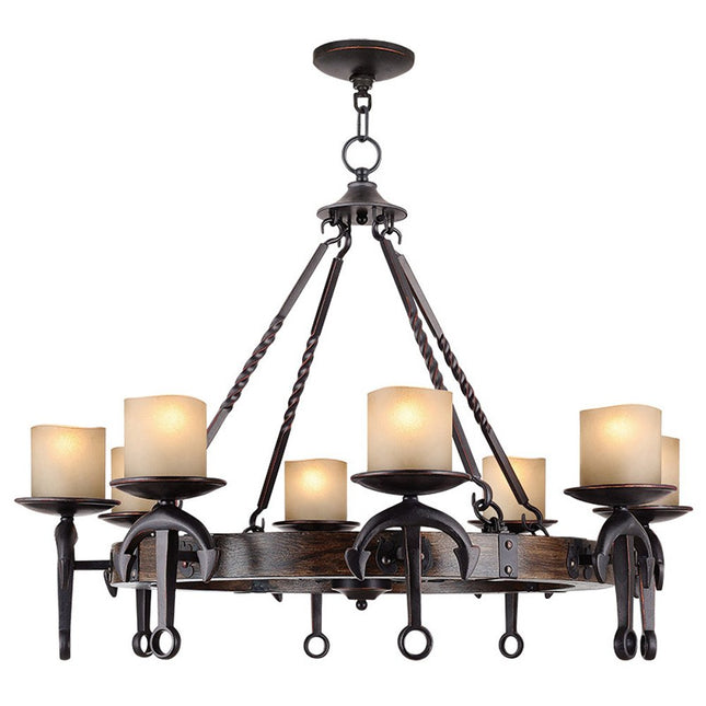 Bronze And Cream Eight Light Resin Dimmable Chandelier With Shades HomeRoots