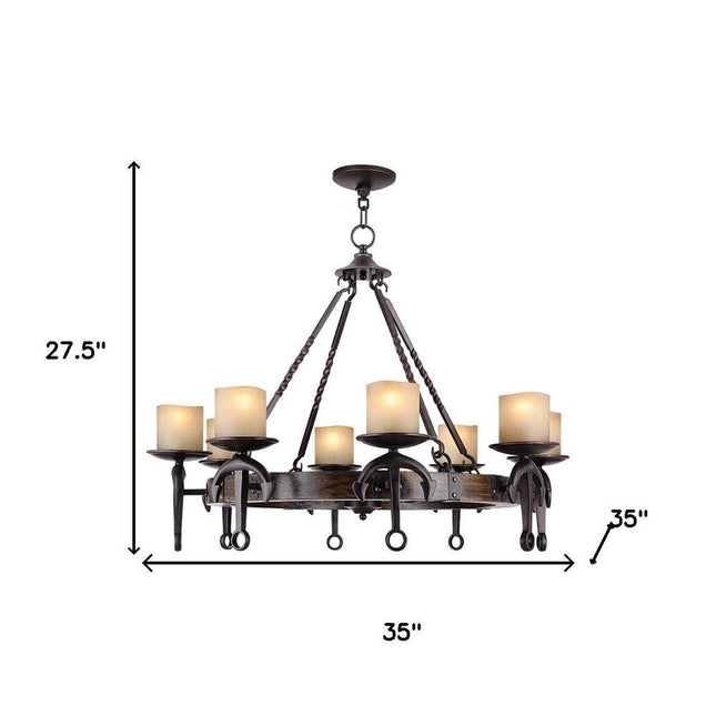 Bronze And Cream Eight Light Resin Dimmable Chandelier With Shades HomeRoots