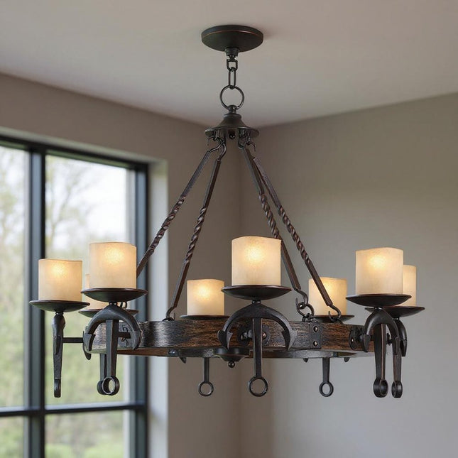 Eight Light Resin Dimmable Chandelier With Shades HomeRoots