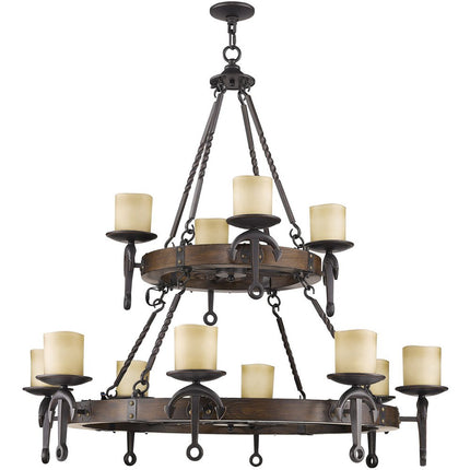 Bronze Twelve Light Metal Dimmable Chandelier With Shades HomeRoots