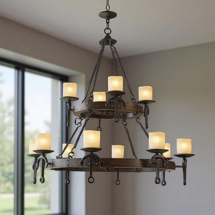 Twelve Light Resin Dimmable Chandelier With Shades HomeRoots
