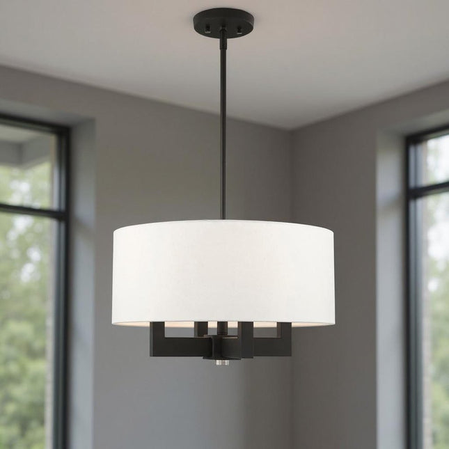 Black Four Light Dimmable Chandelier With Shades HomeRoots